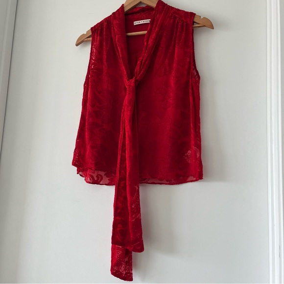 ALICE AND OLIVIA Ruby Red Arie Tie Neck Silk Sleeveless Blouse Size XS - Picture 8 of 8